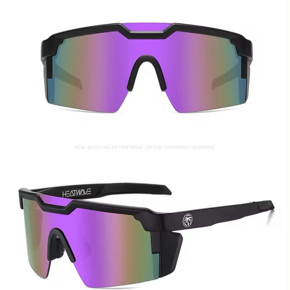 US NIBLarge Shield Rimless Sunglasses Z87 Black Frame Flash Purple Mirror Lens - Picture 4 of 4